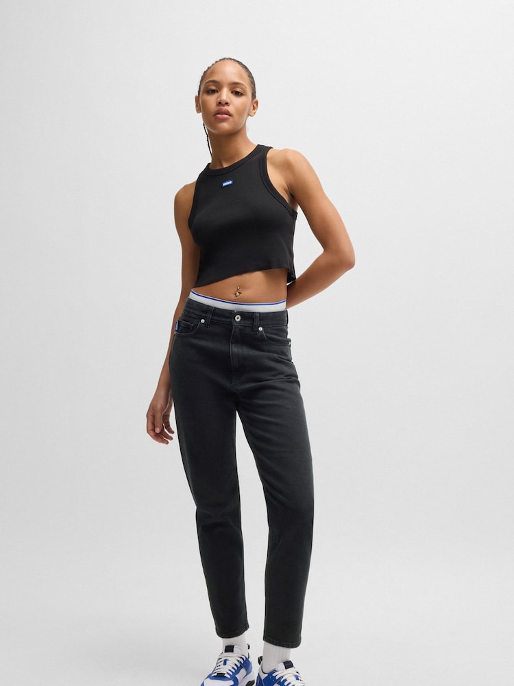 HUGO Black Tapered Fit Jeans in Rinse Wash Denim - Image 1 of 5