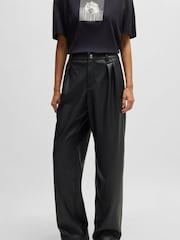 BOSS Black Loose Fit Trousers In Faux Leather - Image 1 of 5