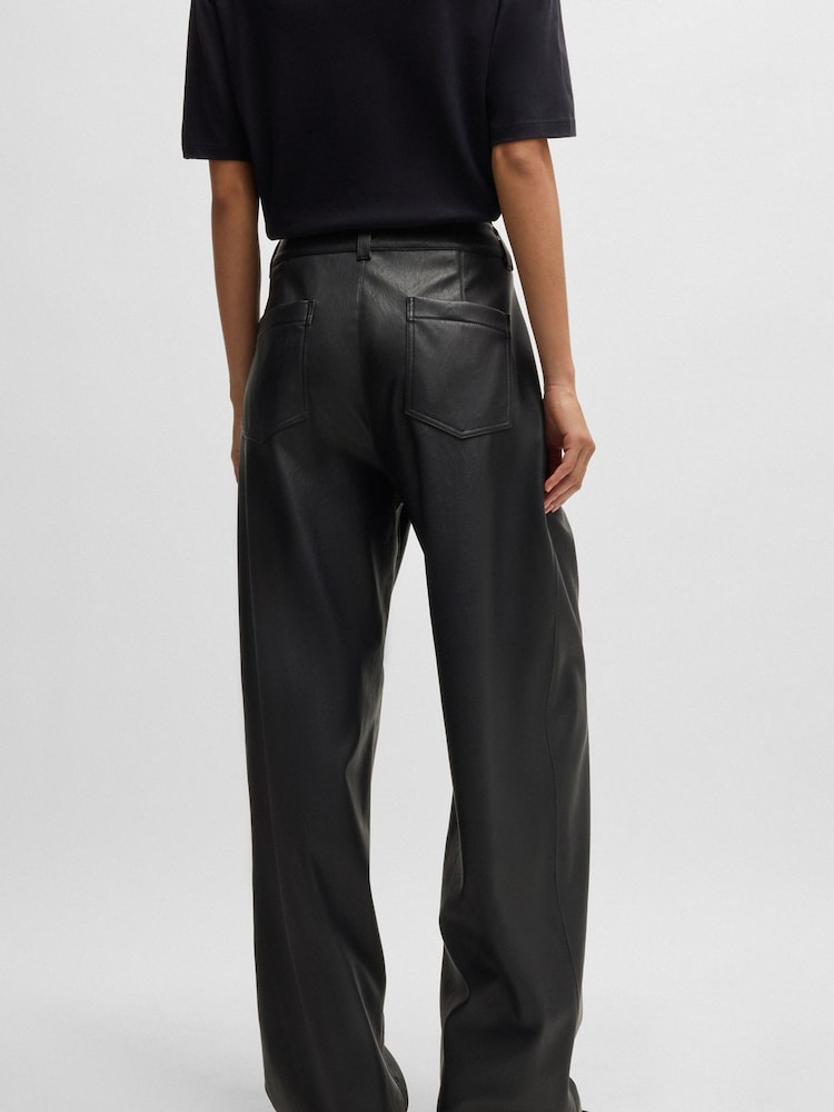 BOSS Black Loose Fit Trousers In Faux Leather - Image 2 of 5