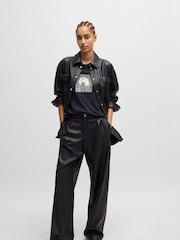 BOSS Black Loose Fit Trousers In Faux Leather - Image 4 of 5