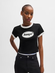 HUGO Black 100% Cotton Terry Seasonal Print T-Shirt - Image 1 of 5