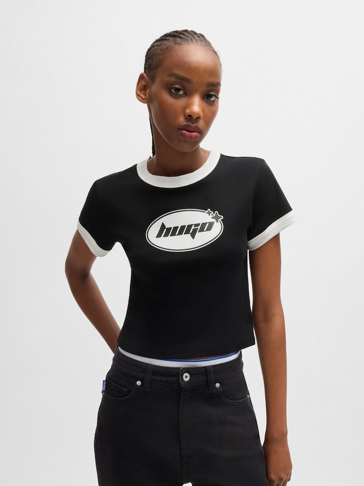 HUGO Black 100% Cotton Terry Seasonal Print T-Shirt - Image 1 of 5