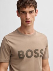 BOSS Beige Mirror Effect Logo 100% Cotton Jersey T-Shirt - Image 4 of 5