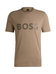 BOSS Beige Mirror Effect Logo 100% Cotton Jersey T-Shirt - Image 5 of 5