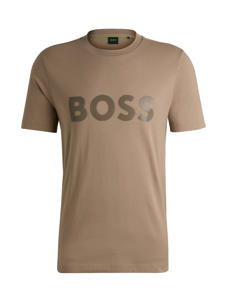 BOSS Beige Mirror Effect Logo 100% Cotton Jersey T-Shirt - Image 5 of 5
