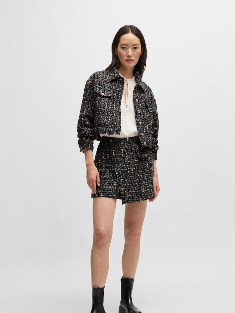 BOSS Grey Tweed Shorts With Wrap Front - Image 1 of 5