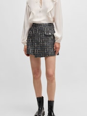 BOSS Grey Tweed Shorts With Wrap Front - Image 2 of 5