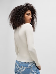 HUGO White Mock Neck Sweater With Embroidered Smiley Face Logo - Image 4 of 5