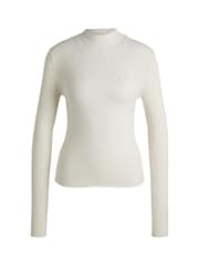 HUGO White Mock Neck Sweater With Embroidered Smiley Face Logo - Image 5 of 5