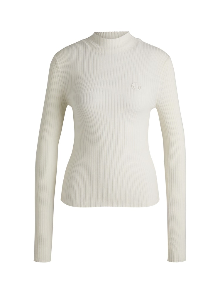 HUGO White Mock Neck Sweater With Embroidered Smiley Face Logo - Image 5 of 5