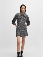 BOSS Grey Cropped Jacket In Multicoloured Tweed - Image 1 of 6
