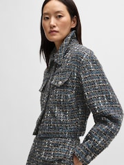 BOSS Grey Cropped Jacket In Multicoloured Tweed - Image 3 of 6