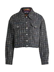BOSS Grey Cropped Jacket In Multicoloured Tweed - Image 6 of 6