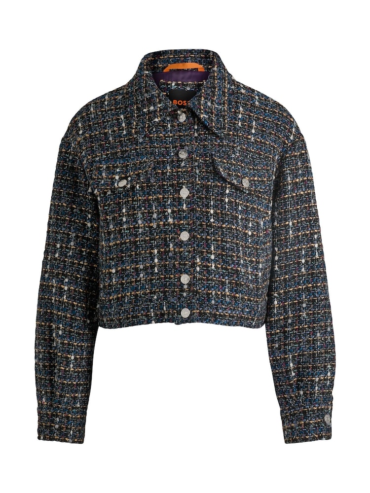BOSS Grey Cropped Jacket In Multicoloured Tweed - Image 6 of 6