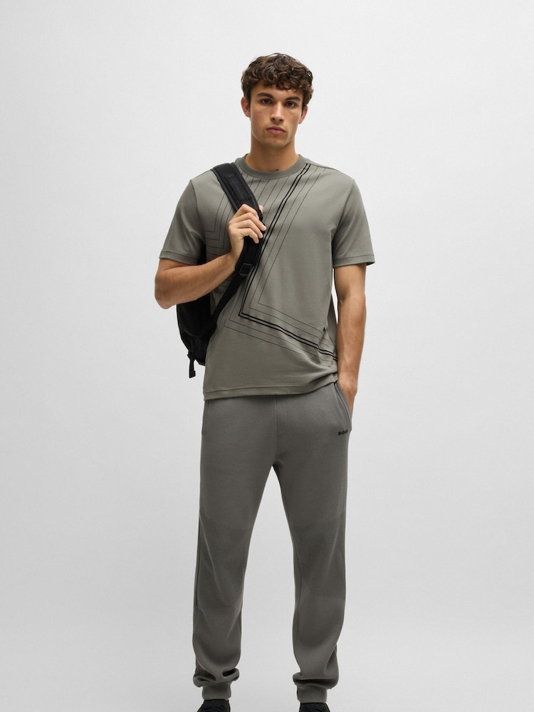 BOSS Grey Fineline Artwork Interlock 100% Cotton T-Shirt - Image 1 of 5 BOSS Grey Fineline Artwork Interlock 100% Cotton T-Shirt - Image 1 of 5