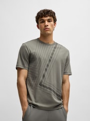 BOSS Grey Fineline Artwork Interlock 100% Cotton T-Shirt - Image 2 of 5