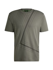 BOSS Grey Fineline Artwork Interlock 100% Cotton T-Shirt - Image 5 of 5