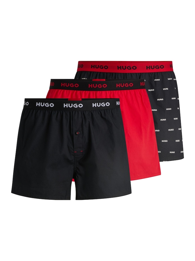 HUGO 100% Cotton Logo Waistband Boxer Shorts 3 Pack - Изображение 1 из 6