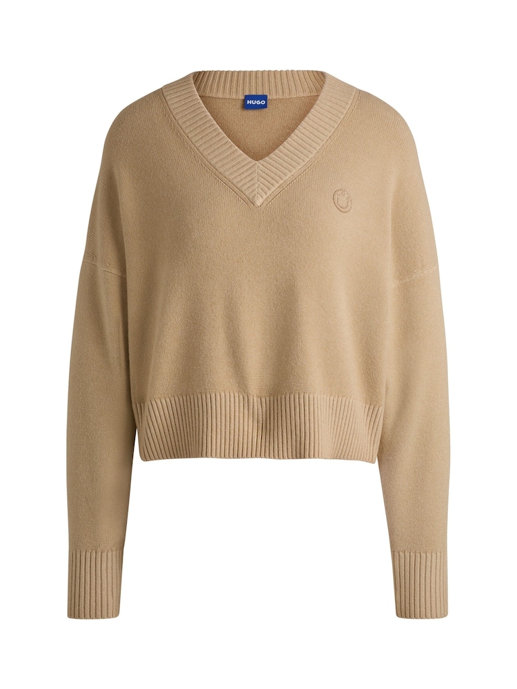 HUGO Natural Relaxed Fit Smiley Face Logo Sweater - Image 4 of 4