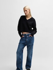 HUGO Black Relaxed Fit Sweater With Smiley Face Logo - Image 1 of 5