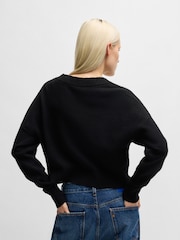 HUGO Black Relaxed Fit Sweater With Smiley Face Logo - Image 3 of 5