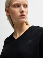 HUGO Black Relaxed Fit Sweater With Smiley Face Logo - Image 4 of 5
