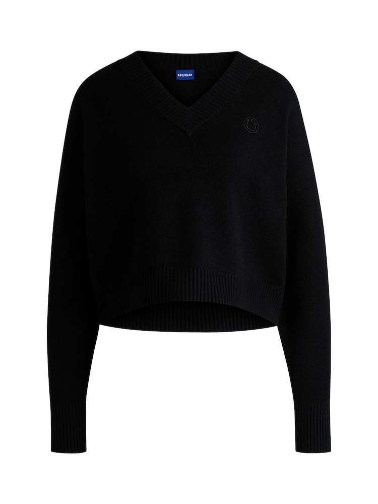HUGO Black Relaxed Fit Sweater With Smiley Face Logo - Image 5 of 5 HUGO Black Relaxed Fit Sweater With Smiley Face Logo - Image 5 of 5