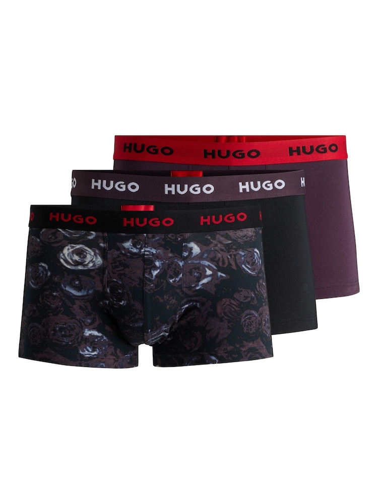 HUGO Red Cotton Logo Waistband Trunks 3 Pack - Image 1 of 7