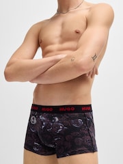 HUGO Red Cotton Logo Waistband Trunks 3 Pack - Image 2 of 7
