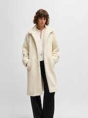 BOSS White Caylina Borg Teddy Longline Coat - Image 1 of 6