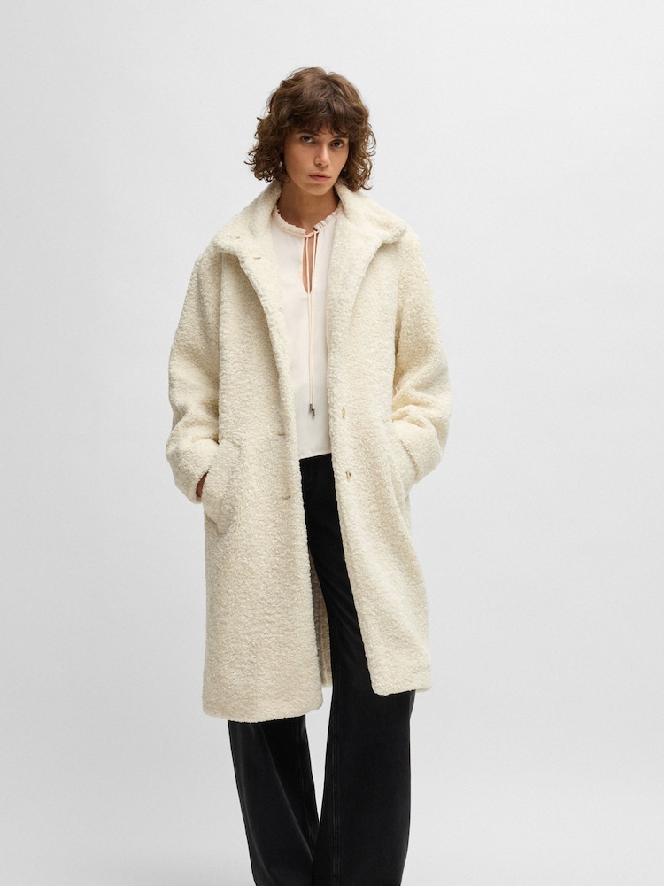 BOSS White Caylina Borg Teddy Longline Coat - Image 1 of 6