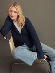 Albastru Bleumarin - 100% Bumbac tricotat Blazer Cardigan - Image 1 of 8