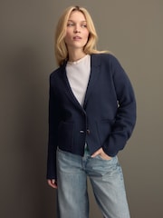 Albastru Bleumarin - 100% Bumbac tricotat Blazer Cardigan - Image 2 of 8