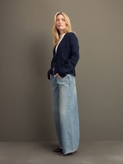 Albastru Bleumarin - 100% Bumbac tricotat Blazer Cardigan - Image 3 of 8