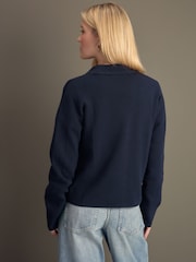 Albastru Bleumarin - 100% Bumbac tricotat Blazer Cardigan - Image 4 of 8