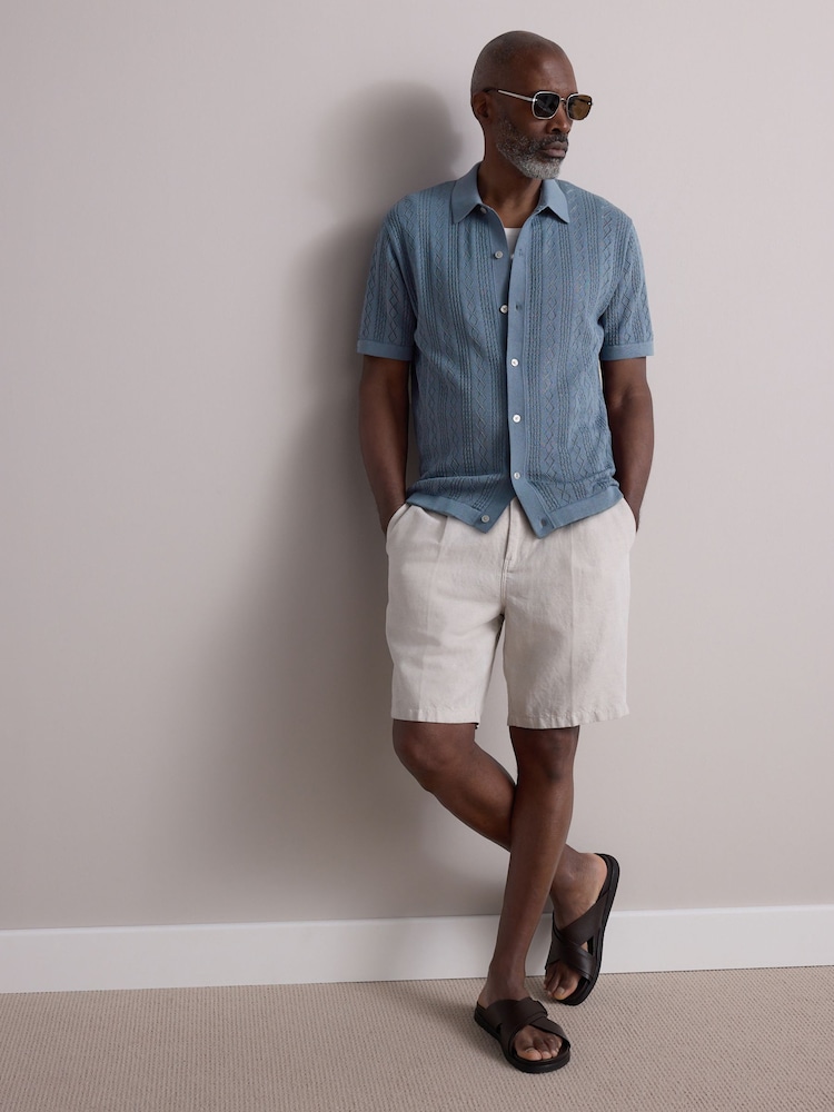 Blue Silk Rich Signature Button-Through Polo Shirt - Image 2 of 8 Blue Silk Rich Signature Button-Through Polo Shirt - Image 2 of 8