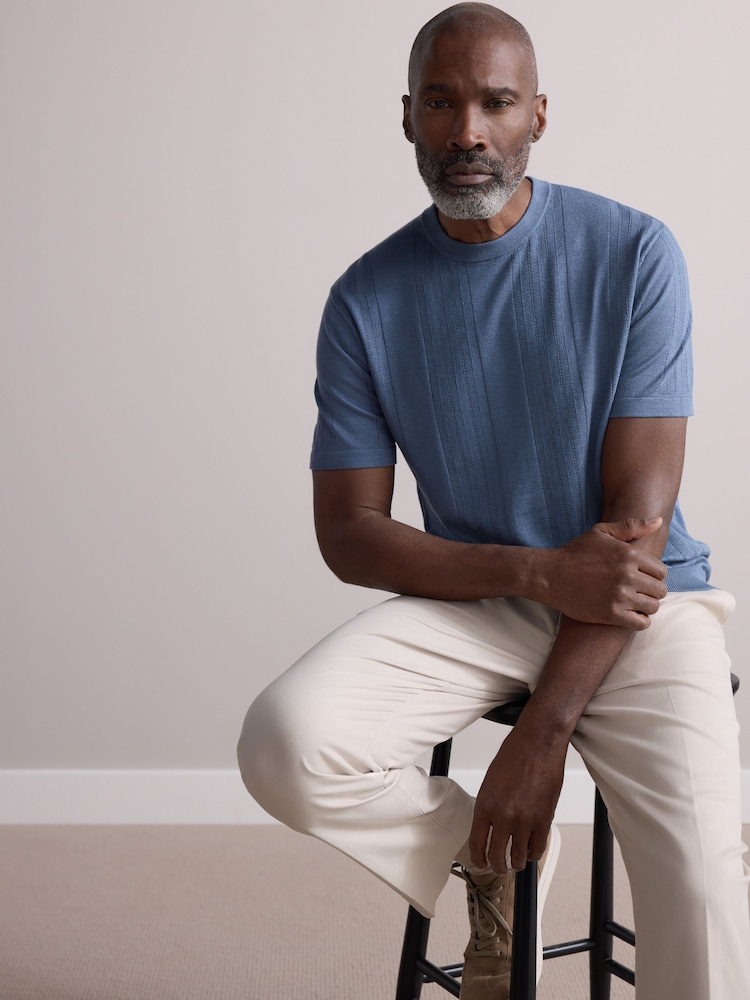 Синий - Футболка Regular Fit TENCEL ™ Signature с короткими рукавами и текстурированными полосками - Image 1 of 8