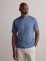 Синий - Футболка Regular Fit TENCEL ™ Signature с короткими рукавами и текстурированными полосками - Image 3 of 8