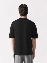 Black Relaxed Fit Premium Short Sleeve Textured Trophy Neck Polo Shirt - Image 2 of 8