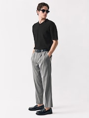 Black Relaxed Fit Premium Short Sleeve Textured Trophy Neck Polo Shirt - Image 3 of 8