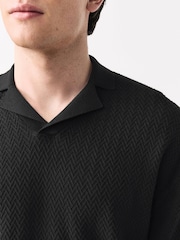 Black Relaxed Fit Premium Short Sleeve Textured Trophy Neck Polo Shirt - Image 5 of 8