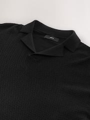 Black Relaxed Fit Premium Short Sleeve Textured Trophy Neck Polo Shirt - Image 7 of 8
