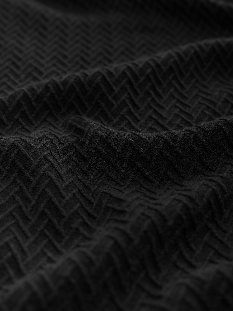Black Relaxed Fit Premium Short Sleeve Textured Trophy Neck Polo Shirt - Image 8 of 8