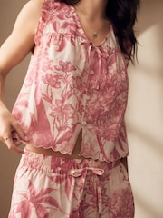 Pink Floral Kew Collection 100% Cotton Tie Front Short Set Pyjamas - Image 7 of 8