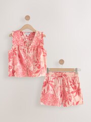 Pink Floral Kew Collection 100% Cotton Tie Front Short Set Pyjamas - Image 9 of 13