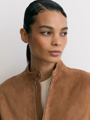 Reiss Cognac Brown Erin Petite Suede Stand-Collar Jacket - Image 4 of 9