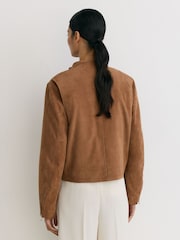 Reiss Cognac Brown Erin Petite Suede Stand-Collar Jacket - Image 6 of 9