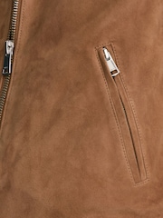 Reiss Cognac Brown Erin Petite Suede Stand-Collar Jacket - Image 7 of 9