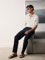 Neutro - Camisa polo de malha de manga curta rica em algodão de ajuste regular com linho - Imagem 2 de 7