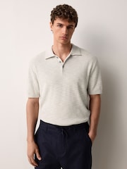 Neutro - Camisa polo de malha de manga curta rica em algodão de ajuste regular com linho - Imagem 4 de 7